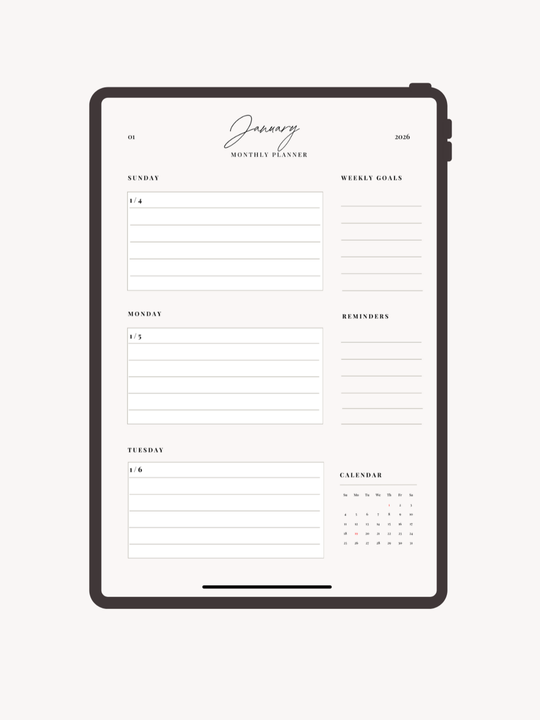 2026 Minimal Digital Planner
