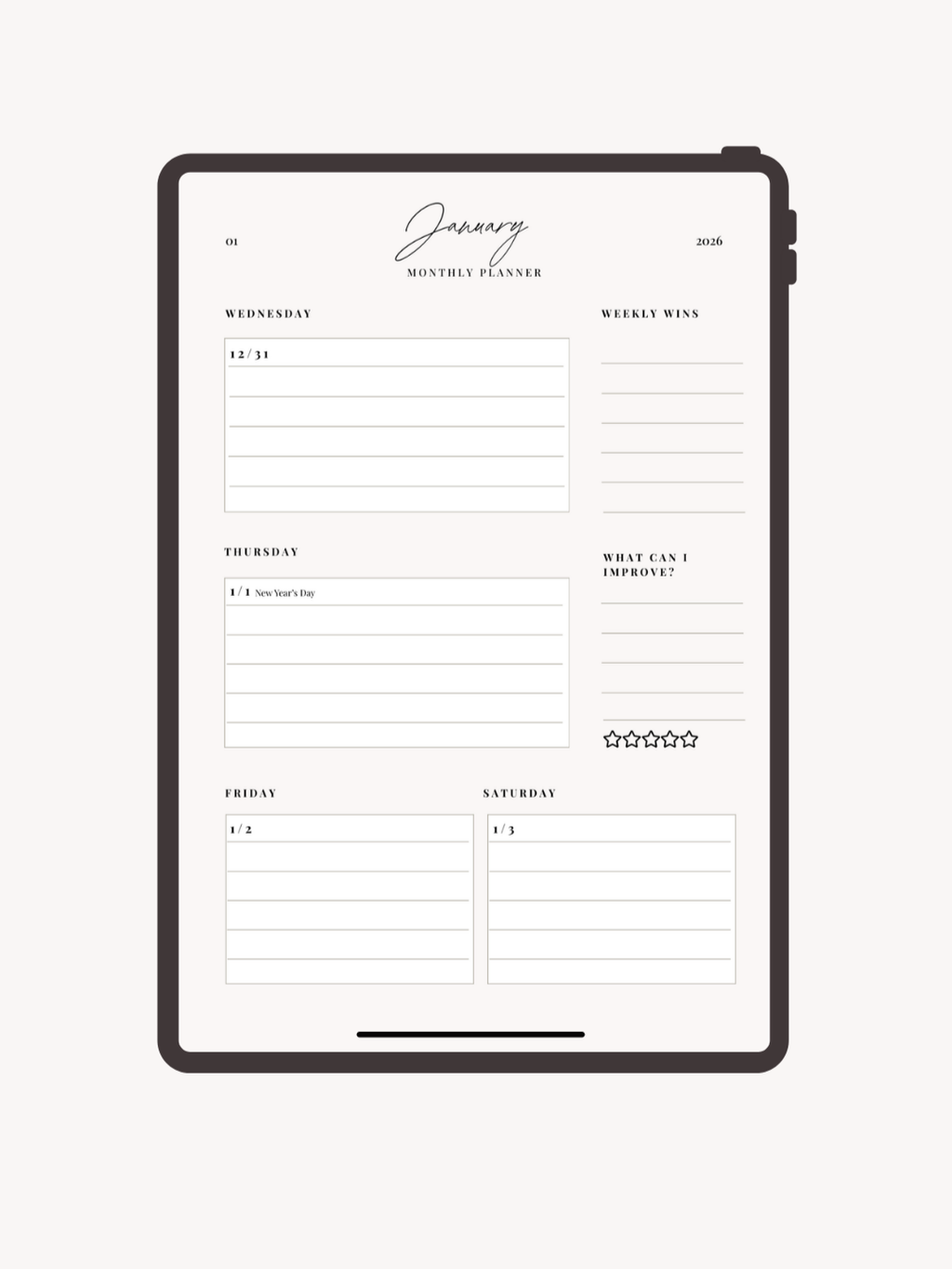 2026 Minimal Digital Planner