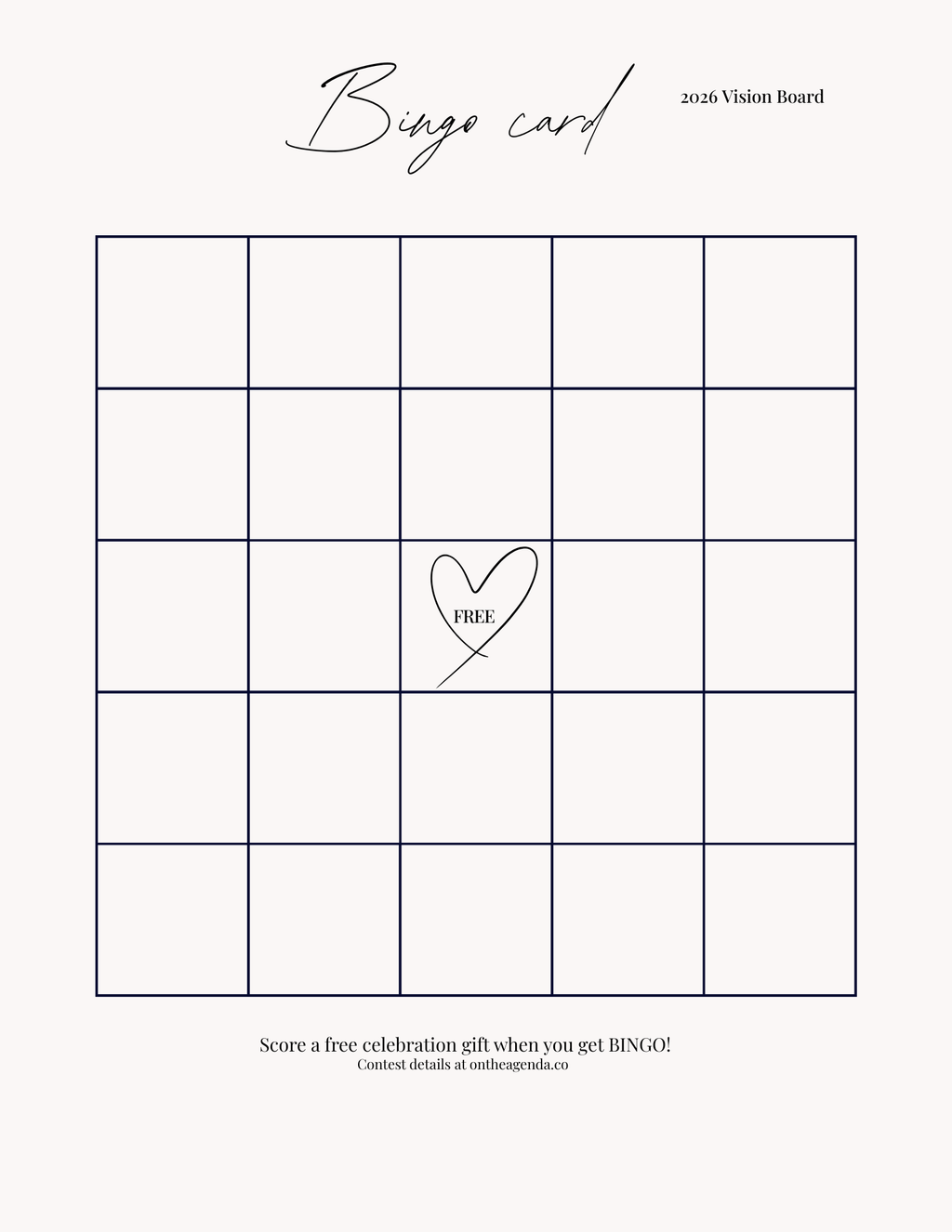 Bingo Card Vision Board