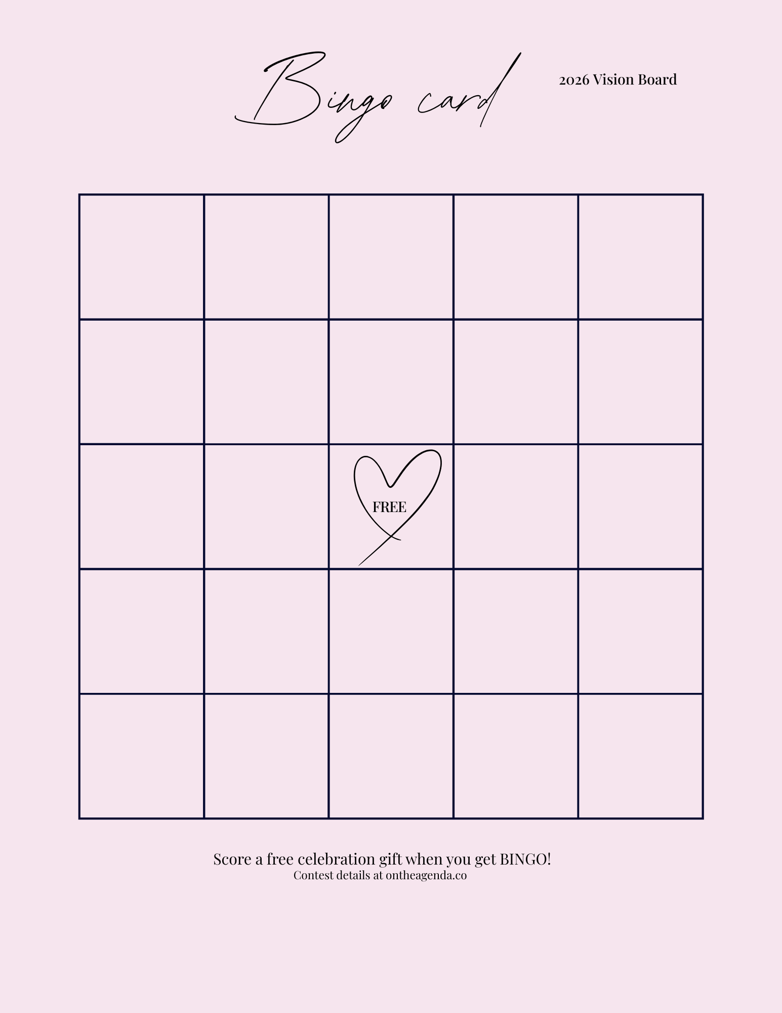 Bingo Card Vision Board